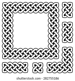 Black and white Celtic knot frame and design elements, vector illustration (sharp corners)