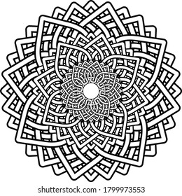 Símbolo celta blanco y negro que conecta la flor y la imagen vectorial del sol con ornamentos de estilo.