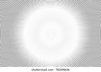Black white centered dotted gradient. Half tone vector background. Greyscale dotted halftone. Abstract monochrome texture. Black ink dot on transparent backdrop. Pop art dotwork. Retro design template