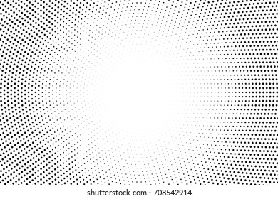 Black and white centered halftone vector background. Monochrome dotted texture for retro overlay. Cartoon halftone banner template. Vintage centered pattern. Dot ornament on transparent background