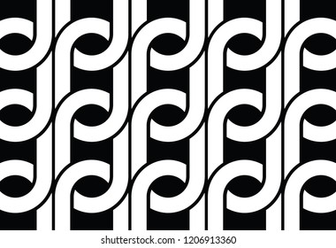 Black and white chain pattern. Abstract curly pattern. 