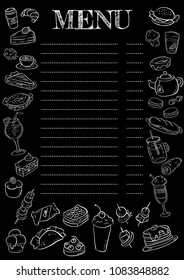 Black and white chalkboard menu. Vector illustration