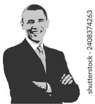 Black and white character of Barack Obama in vector form