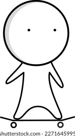 Black and white character of a boy on a skateboard
