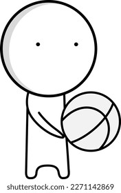 Black and white character of a boy standing with a ball in his hands
