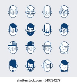 Black and white characters: guys, girls. Contours, outlines and lines. Flat vector stock