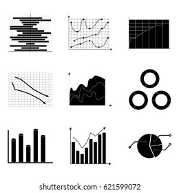 Black white charts set for economy and analytics, vector illustration