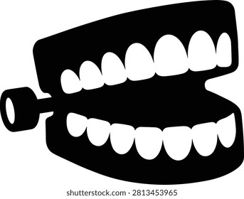 Black and white chattering teeth wind up toy icon