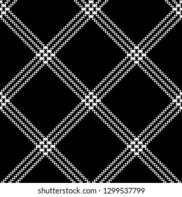 Black white check fabric texture simple seamless pattern. Vector illustration.
