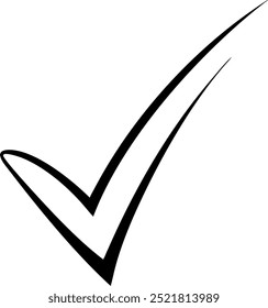 A black and white check mark with a curved line. The check mark is a symbol of approval or agreement