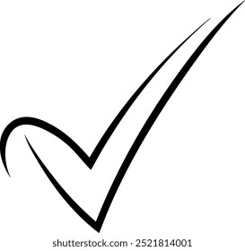 A black and white check mark with a heart shape in the middle. The check mark is a symbol of approval or satisfaction