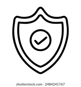 Black and white check mark inside shield icon. Vector illustration