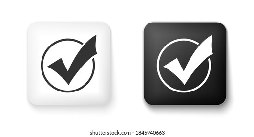 Black and white Check mark in round icon isolated on white background. Check list button sign. Square button. Vector.