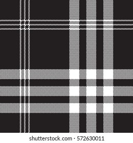 Black and white check pixel square fabric texture seamless pattern. Vector illustration.