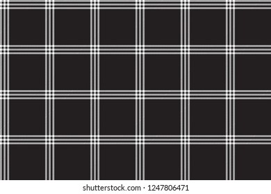Black white check plaid fabric texture seamless pattern. Vector illustration.