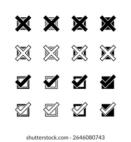 Black and White Checkbox Icons Set – Check Marks and Crosses