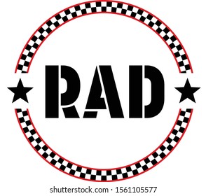 BLACK AND WHITE CHECKER CIRCLE BOLD VECTOR TEXT RAD STARS