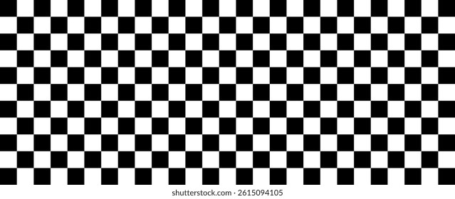 Black and white checker pattern, race flag checkered chessboard, grid, mesh seamless texture background. Grid geometric square shape retro mosaic psychedelic pattern, vector illustration.