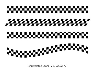 Black and white checker pattern vector illustration set. Abstract checkered chessboard or checkerboard for game, grid with geometric square shape, race or rally flag and mosaic floor tile.