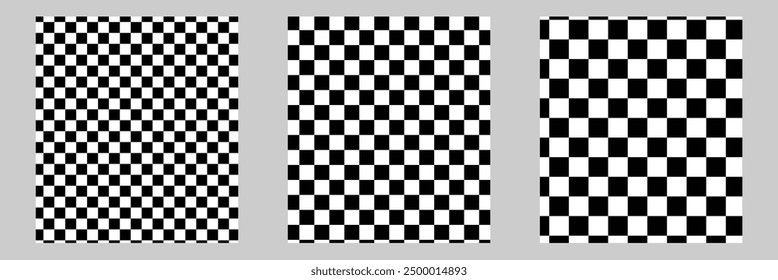 Black and white checker pattern vector illustration. Chess board. Abstract checkered checkerboard for game. Grid geometric square shape. Race flag. Retro mosaic checkerboard psychedelic pattern.