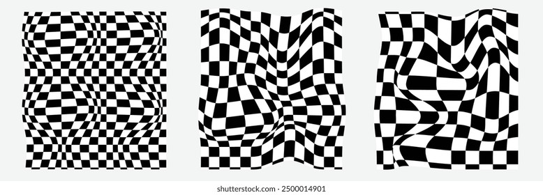 Black and white checker pattern vector illustration. Chess board. Abstract checkered checkerboard for game. Grid geometric square shape. Race flag. Retro mosaic checkerboard psychedelic pattern.