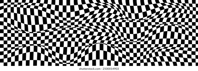 Black and white checker pattern vector illustration. Chess board. Abstract checkered checkerboard for game. Grid geometric square shape. Race flag. Retro mosaic checkerboard psychedelic pattern.