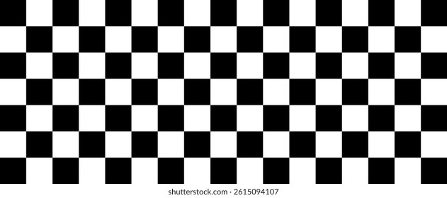 Black and white checker seamless pattern, checkered chessboard, grid, mesh abstract texture, race flag theme. Grid geometric square shape retro mosaic psychedelic background, vector illustration.