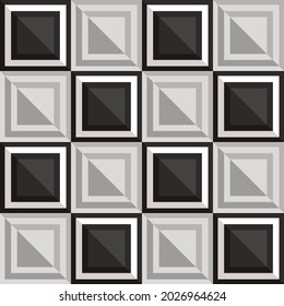 Schwarz-Weiß-Schachtel mit konvex. Vektorschachzellen oder Quadrate. Nahtlose, minimale und wiederholte Bildschirmhintergründe.