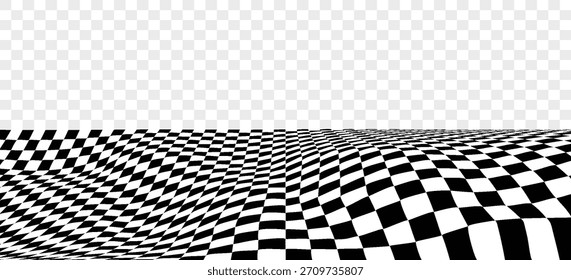 Black and white checkerboard floor in perspective. Abstract checkered tile pattern background. Retro horizontal chess board grid plane surface.