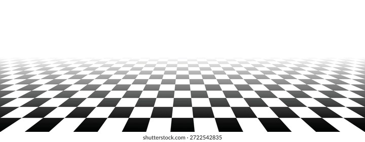 Suelo de tablero de ajedrez blanco y negro en perspectiva desvaneciéndose