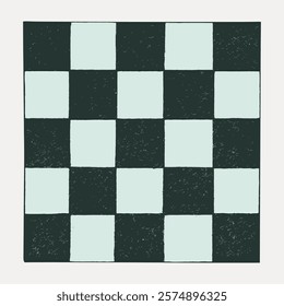 Black and white checkerboard pattern with alternating squares. Checkerboard design with textured squares. Classic checkerboard layout with a vintage feel. Vintage illustration isolated, vector.