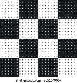 Black and white checkerboard pattern with mesh. A vector of cells within which there are small dots all over the field.