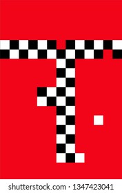 Black and White Checkerboard Pattern in Rough T Shape with Displaced  Square