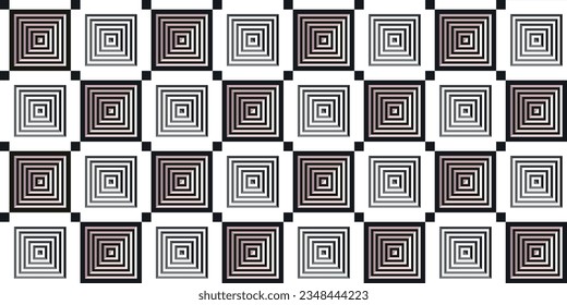 Black and white checkerboard pattern of square shapes, inside the same shapes. For pillow, cloth, background, packaging, wallpaper. Seamless vector.