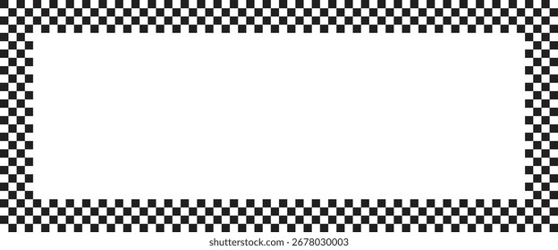 Black and white checkerboard rectangle frame with empty center space. Simple border design for text, photos, and creative projects. Perfect for digital art, posters, and graphic design.