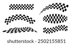 Black and white checkerboard trippy pattern set. Wavy chess board. Abstract chess background. Different wavy grid geometric shapes. Race flags. Retro mosaic.