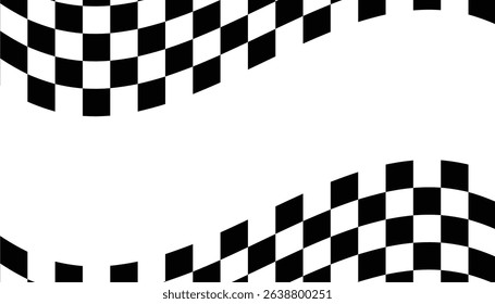 Black and white checkered abstract background. wave Racing background. Racing flag. Warped black and white square pattern. vector illustration