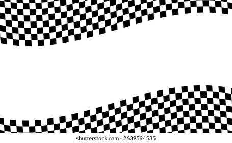 Black and white checkered abstract background. wave racing background. warped square pattern. racing flag. vector illustration