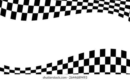 Black and white checkered abstract background. warped square pattern. racing flag. wave racing background design. vector illustration