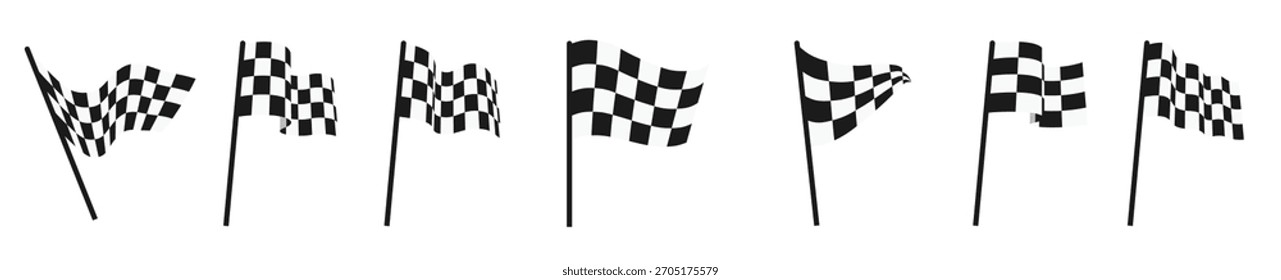 black white checkered auto racing flags finishing tape vector set 