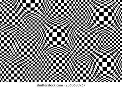 black and white checkered background with distortion