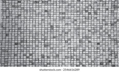Fundo quadriculado preto e branco, mão desenhada com traços no fundo branco, padrão cinza abstrato, fundo quadrado preto, efeito de pintura
