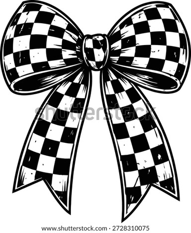 Black And White Checkered Bow Ribbon Illustration Isolated