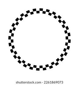 Black and white checkered circle frame vector art. Round checkerboard border design. Circular chequer or chess board pattern. svg