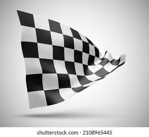 black and white checkered flag, 3d mash on a white background