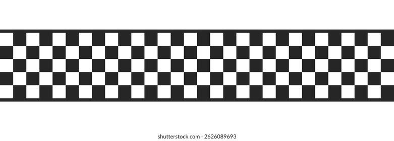 Black and white checkered pattern as a seamless repeating banner for racing start line in vector