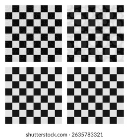 Patrón a cuadros en blanco y negro con rayas y círculos para tablero de ajedrez, Fondo de pantalla y suelo. Diseño de Vector plano sin fin.