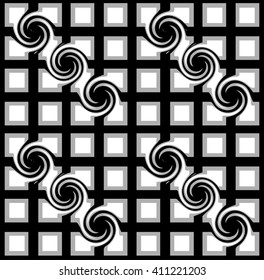 Black and white checkered pattern with swirls. vector seamless