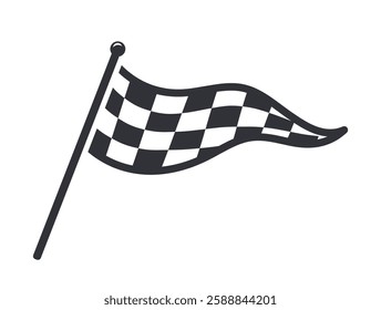 Black and white checkered racing flag waving on a pole, isolated on a white background. Symbol of motorsports, finish line, speed, and competition. Vector illustration