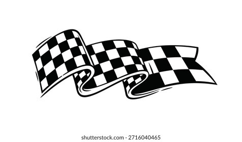 Bandeira de corrida em xadrez preto e branco acenando ao vento como um símbolo clássico da vitória na linha de chegada para esportes motorizados e eventos de competição.